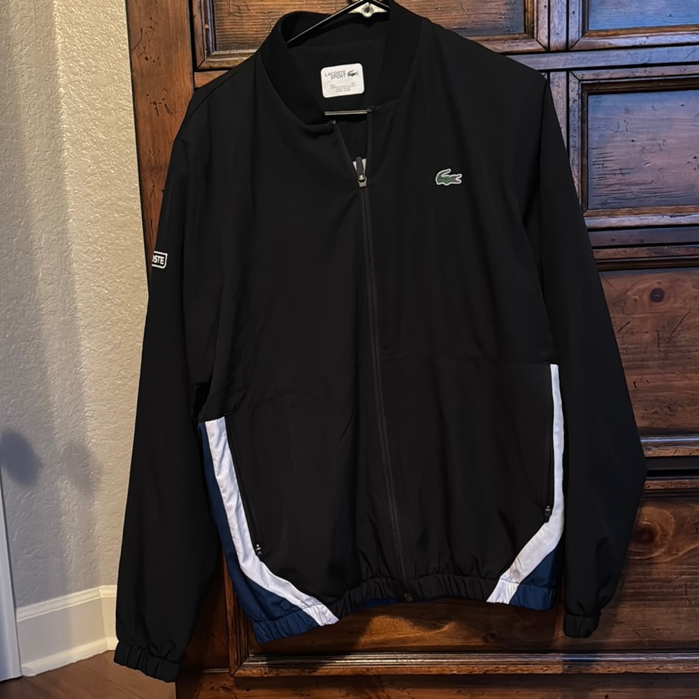 Lacoste Black Windbreaker and Pants with Stand-Up Collar and Full-Length Zipper